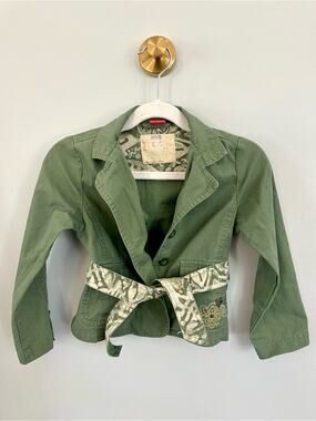 Vintage Y2K Esprit Girls Size 2 Olive Cotton Belted Utility Jacket Embroidered
